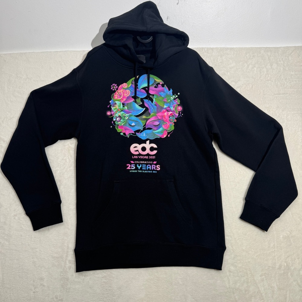 EDC Hoodie Unisex Medium Black Las Vegas 2021 25 Years Festival Lineup Graphic